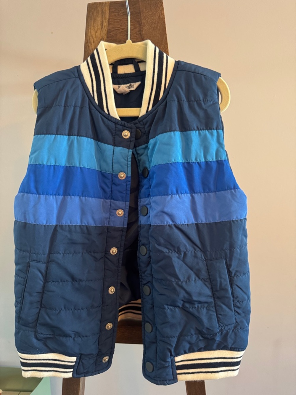 Mo Vint: kids Striped Blue Puffer Vest - Navy & Royal Blue